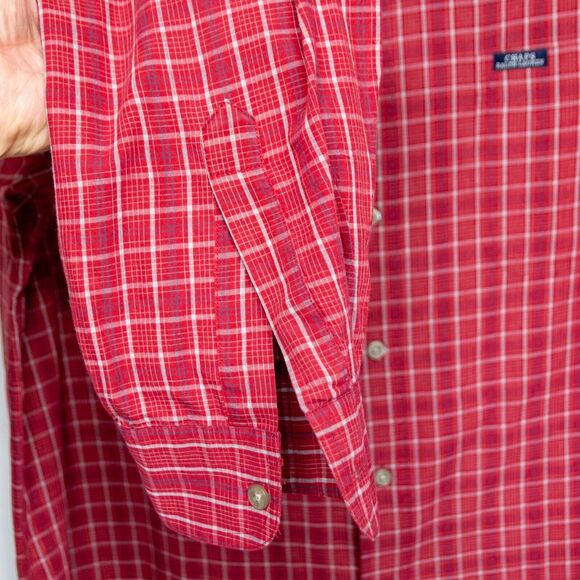 CHAPS by Ralph Lauren Men's XL Dress Shirt Red Checked Cotton Blend Button Down - Picture 3 of 5